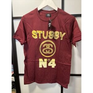 Stussy No. 4 Gold Tee #1903585 Wine Unisex Size Small - Brand New - Limited!